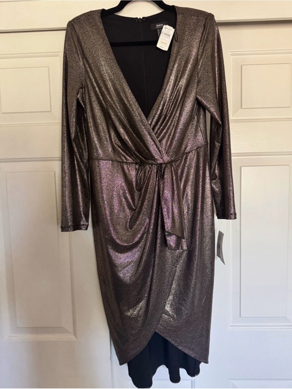 Aidan Mattox Metallic Bronze Wrap Tulip Dress
